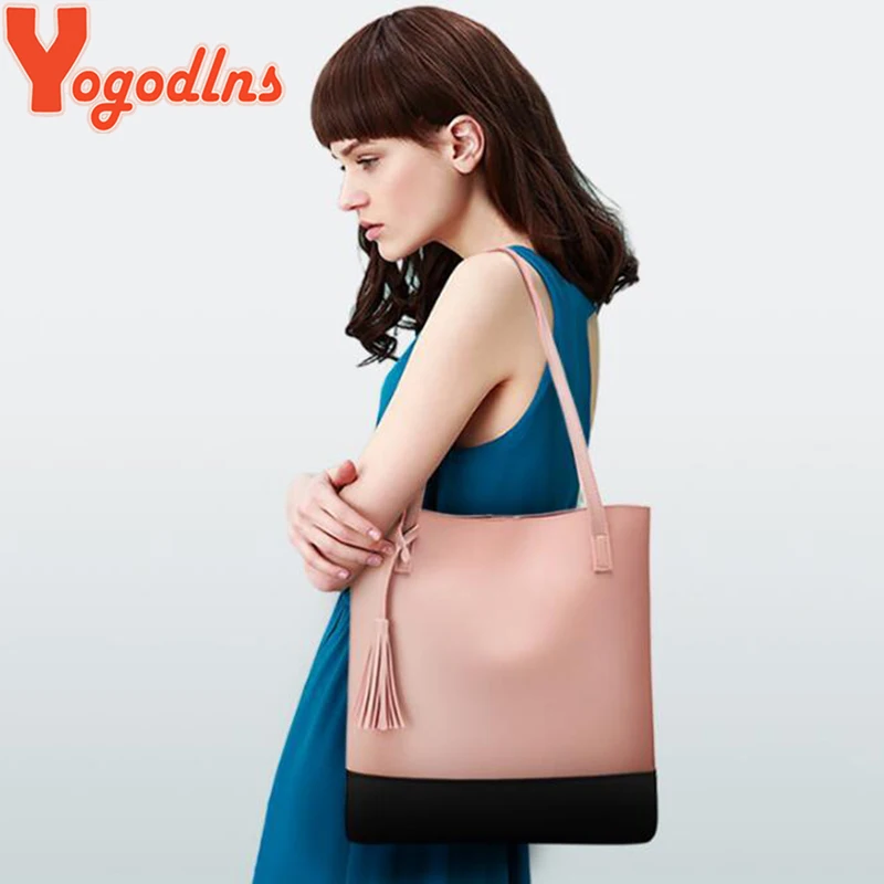 Yogodlns New Fashion Women Handbag Tassel Large Capacity PU Leather Totes Bag Brief Bucket Shoulder Bag Ladies Bags Yogodlns New Fashion Women Handbag Tassel Large Capacity PU Leather Totes Bag Brief Bucket Shoulder Bag Ladies Bags