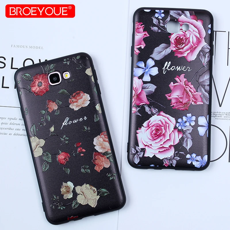 BROEYOUE Phone Shell For Samsung J7 Prime Case 3D Relief Colorful Retro Floral Black Cover Soft Luxury | Мобильные телефоны и