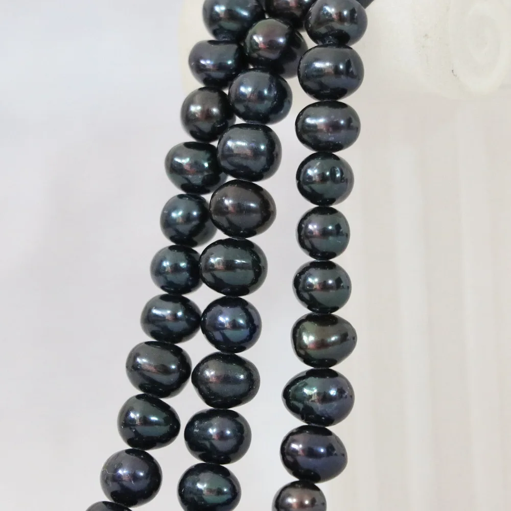 Natural Freshwater cultured black pearl approx round 7-8mm beauty high grade ceremony weddings gift jewelry making 15inch B1335