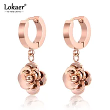 Lokaer Нежные милые серьги-кольца из нержавеющей стали в виде цветка для женщин и девочек, подарок на день рождения, трендовые женские ювелирные изделия для вечеринок E18474