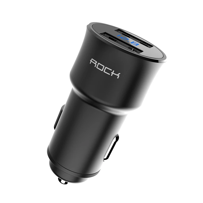 Автомобильное зарядное устройство ROCK H2 Dual USB, цифровой светодиодный дисплей, 5 В/3,4 А, быстрая зарядка, мониторинг напряжения, зарядное устройство для iPhone 6, 7, samsung, S8 Plus - Тип штекера: Black