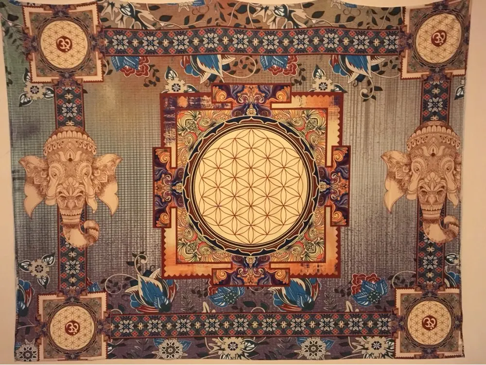 Lannidaa Classical Elephant Mandala Tapestry Wall Hanging Bohemian Flowers Home Decorative Wall Tap