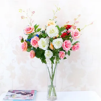 

5pcs Simulated Rose Fake Roses Artificial Flower 5 heads for Wedding Party Centerpieces Artificial Decorative Flowers