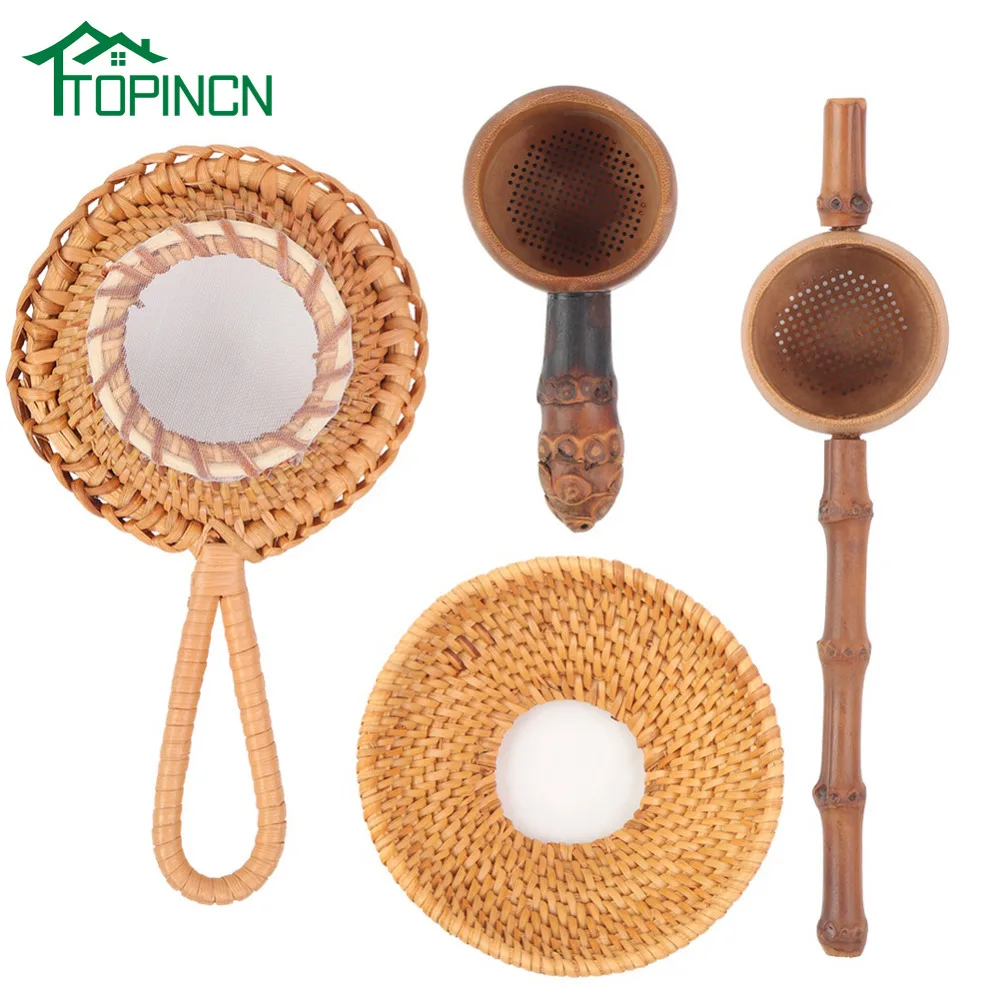 

TOPINCN Natural Bamboo Tea Strainer Reusable Filter Tea Tools Colander Gadgets Sieve for Tea Brewing Teaware