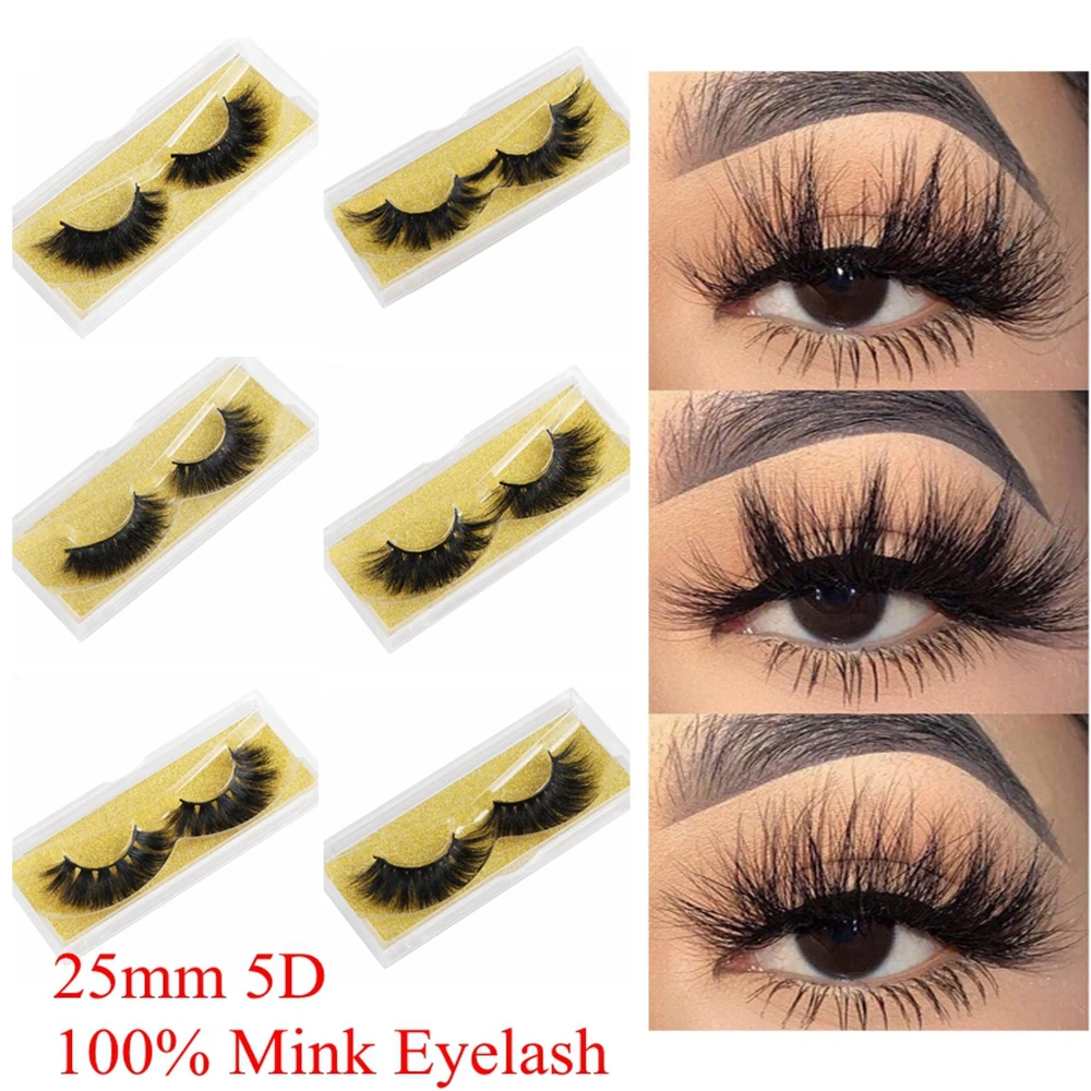 1 Pair 3D Big Volumn Crisscross 100 Mink Eyelashes Extra Long 25mm
