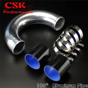 

180 Degree 63mm 2.5" Aluminum Intercooler Piping pipe Tube + Silicone hose w/ T-clamps
