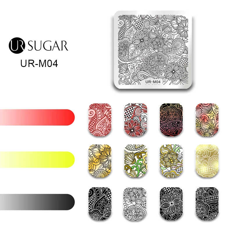 Ur Sugar цветочный шаблон для штамповки ногтей Бабочка роза лоза кленовые листья Цветущий Цветочный узор маникюрный дизайн ногтей DIY пластина