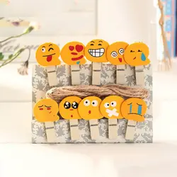 10 шт./пакет Мини Симпатичные Emoji деревянный Peg Pin прищепка ручной работы зажимы для прищепки-смайлики прищепки для фотографий с пеньковой