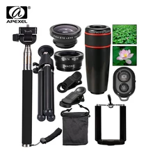 APEXEL 10в1 объектив для телефона 12x линзы, рыбий глаз линзы Рыбий глаз широкие макро линзы селфи палка монопод Штатив для Xiaomi объектив iphone
