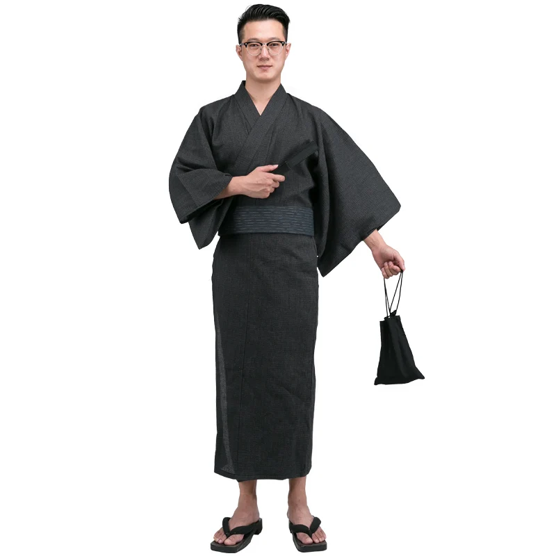 Традиционное японское кимоно мужской хлопковый Халат Yukata банный халат с поясом