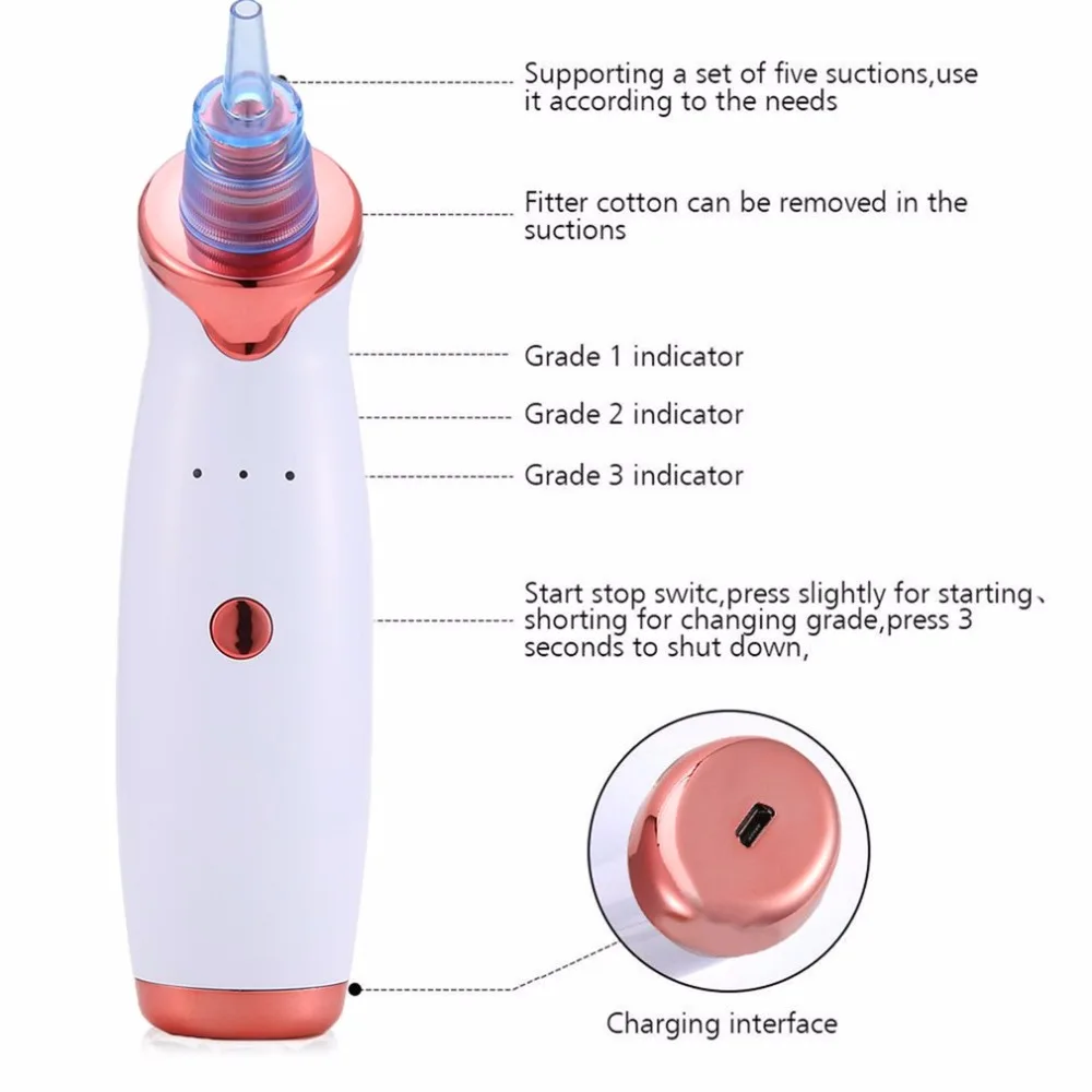Электрический вакуумный аппарат для очистки пор для удаления угрей, акне-экстрактор, USB Перезаряжаемый точечный очиститель, инструмент для ухода за кожей