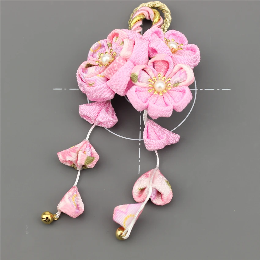 Estilo japonês tsumami kanzashi rosa vermelho sakura