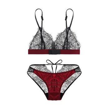 

JYF Brand plus size sexy ultra-thin lingerie victoria lace bra set women triangle two-row lace bra underwear bra brief sets
