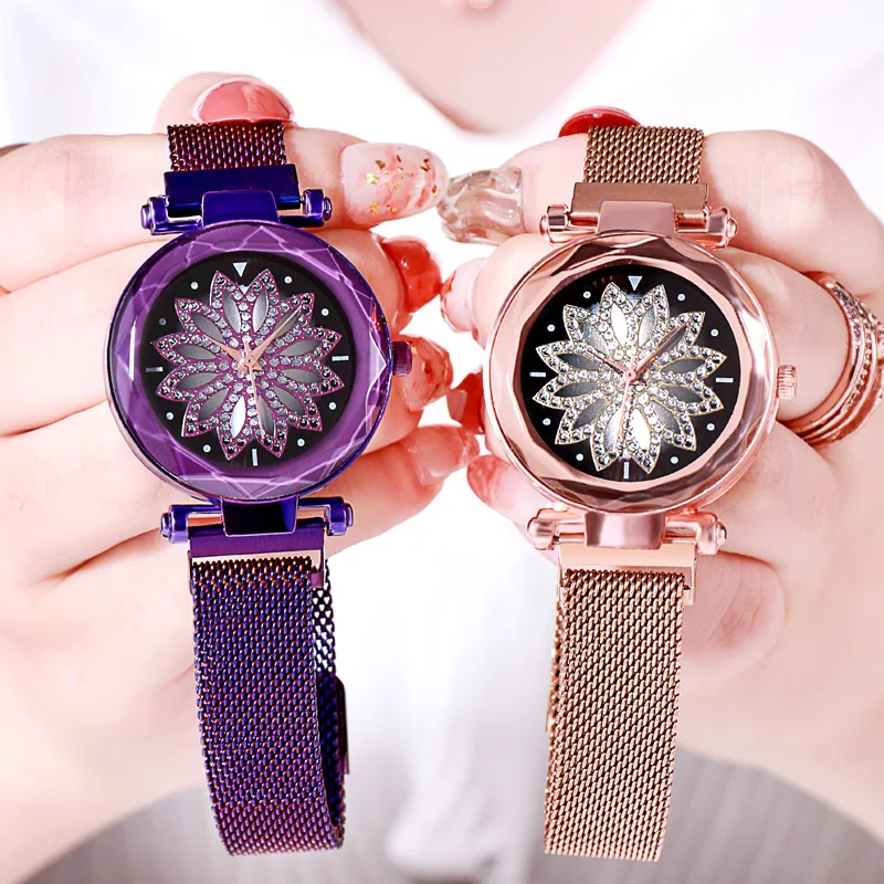 

Women Lucky Watch Magnet Flower Dial Watch Luxury Diamond Female Clock Ladies Quartz Crystal Wrist Watches relogio feminino 2019