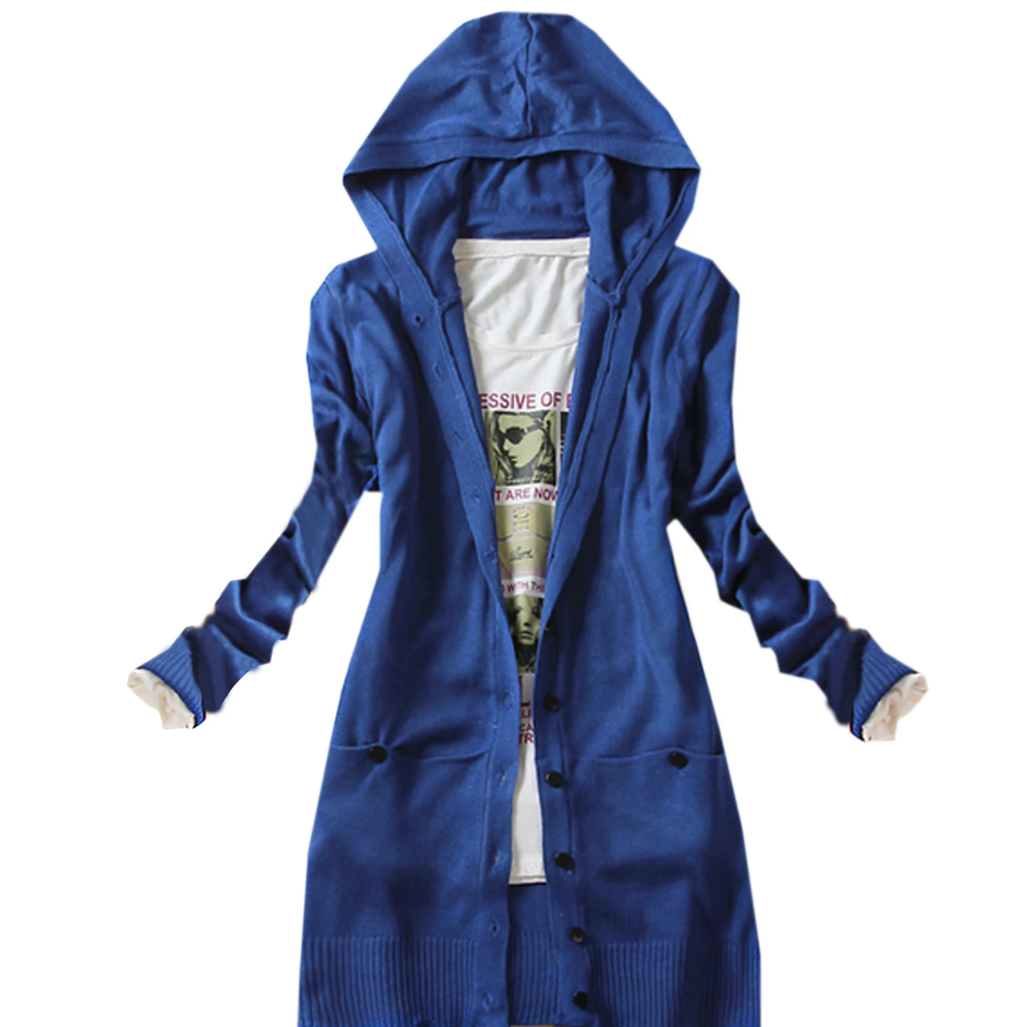 Women's Long-sleeve Knitted Medium-long Hooded Cardigan