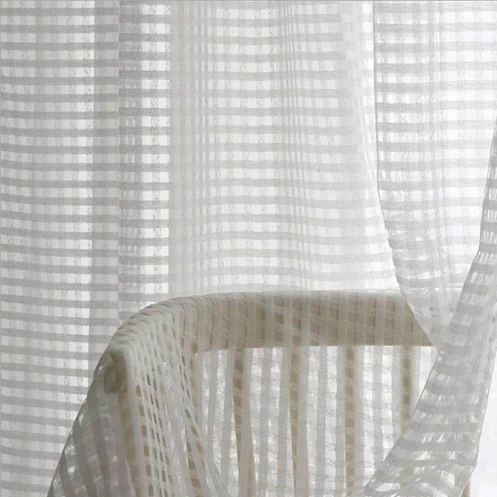 

White Plaid Window Tulle Curtains for the Bedroom Modern Curtain Sheers for Living Room Voile Tulle Curtain Balcony Kids