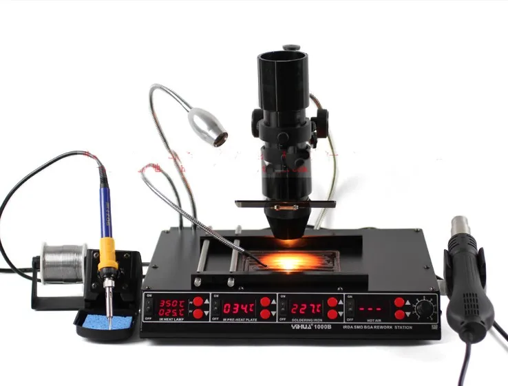Инфракрасная паяльная станция YIHUA 1000B 3 в 1 SMD горячего воздуха пистолет + 75 Вт паяльники + 540 вт Подогрева Станции