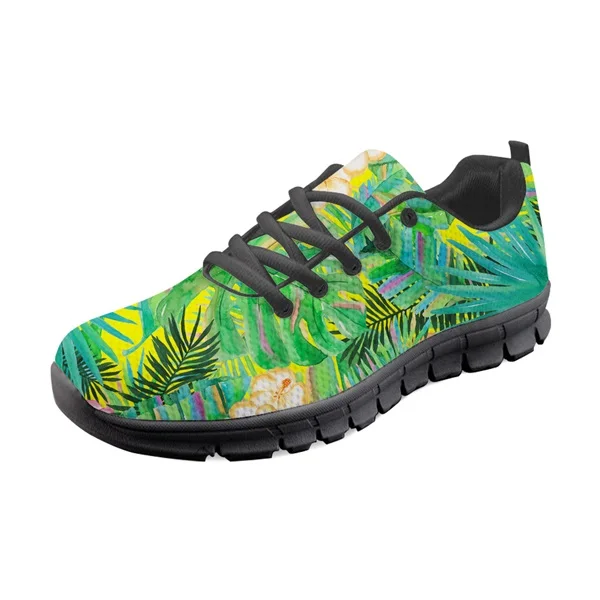 INSTANTARTS Green Plant Tropical Rainforest Floral Pattern Woman Flats