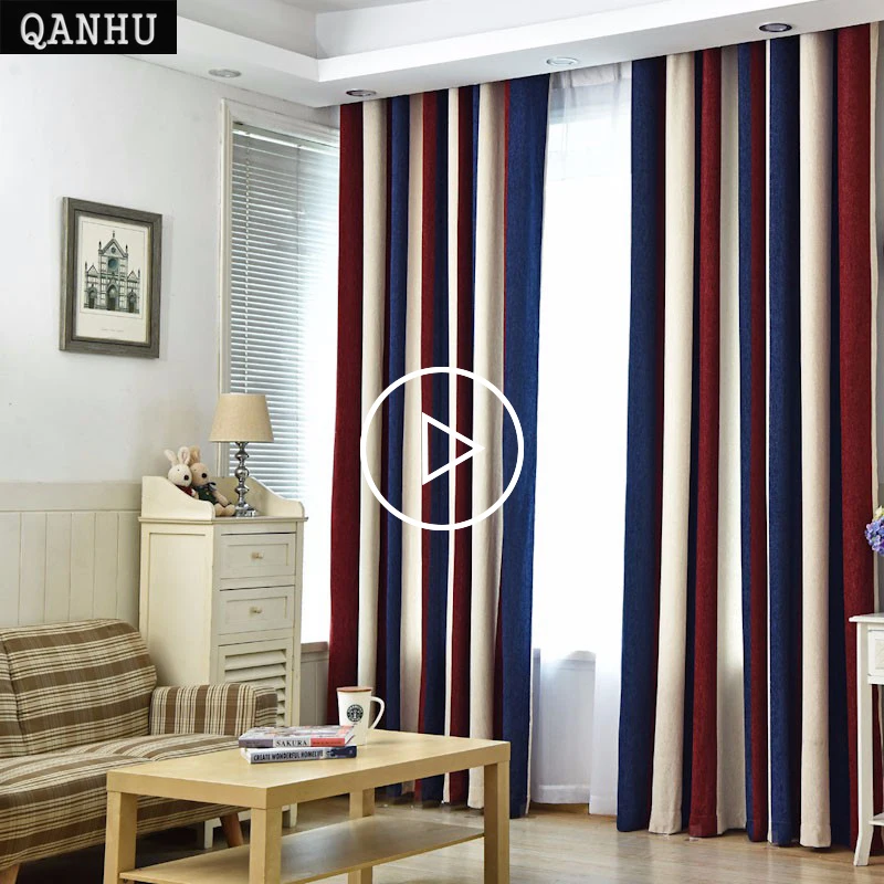 

QANHU European style Color Curtains for Living Room Blackout Bars Jacquard Bedroom Tulle Curtains Sets in the Nursery Drapery