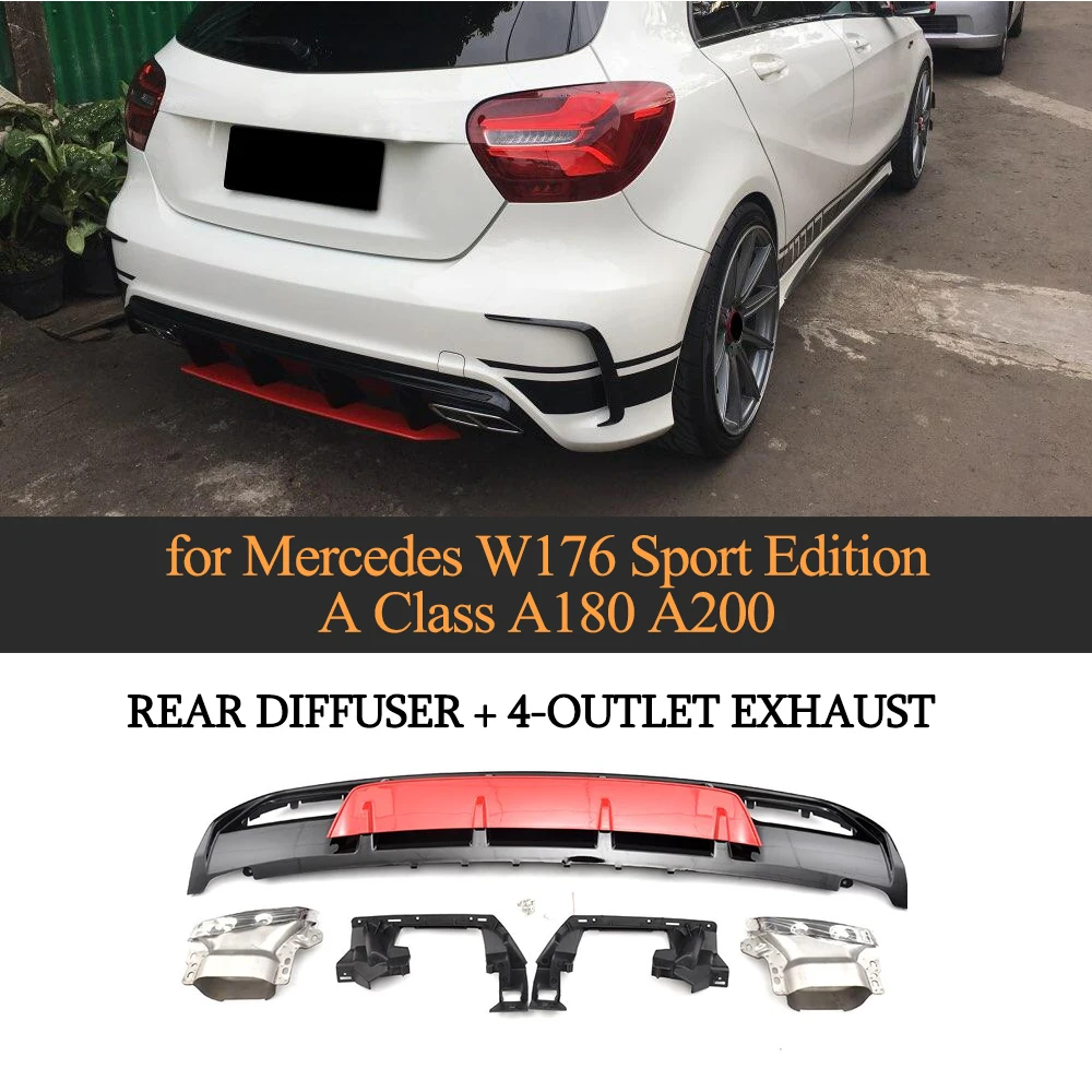

For Mercedes Benz W176 Hatchback 4 Door 13-18 A45 AMG A180 A200 Rear Diffuser Lip Spoiler With Exhaust