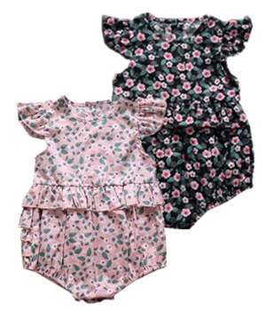 

Summer European and American style girl baby bodysuits girls print floral triangle jumpsuit cute Baby Black Clothes Baby Wear