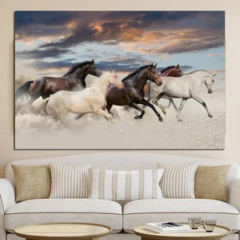 

European Running Horses Animal Landscape Painting on Canvas Wall Art Picture Print and Poster Modern Home Decoration Unframed