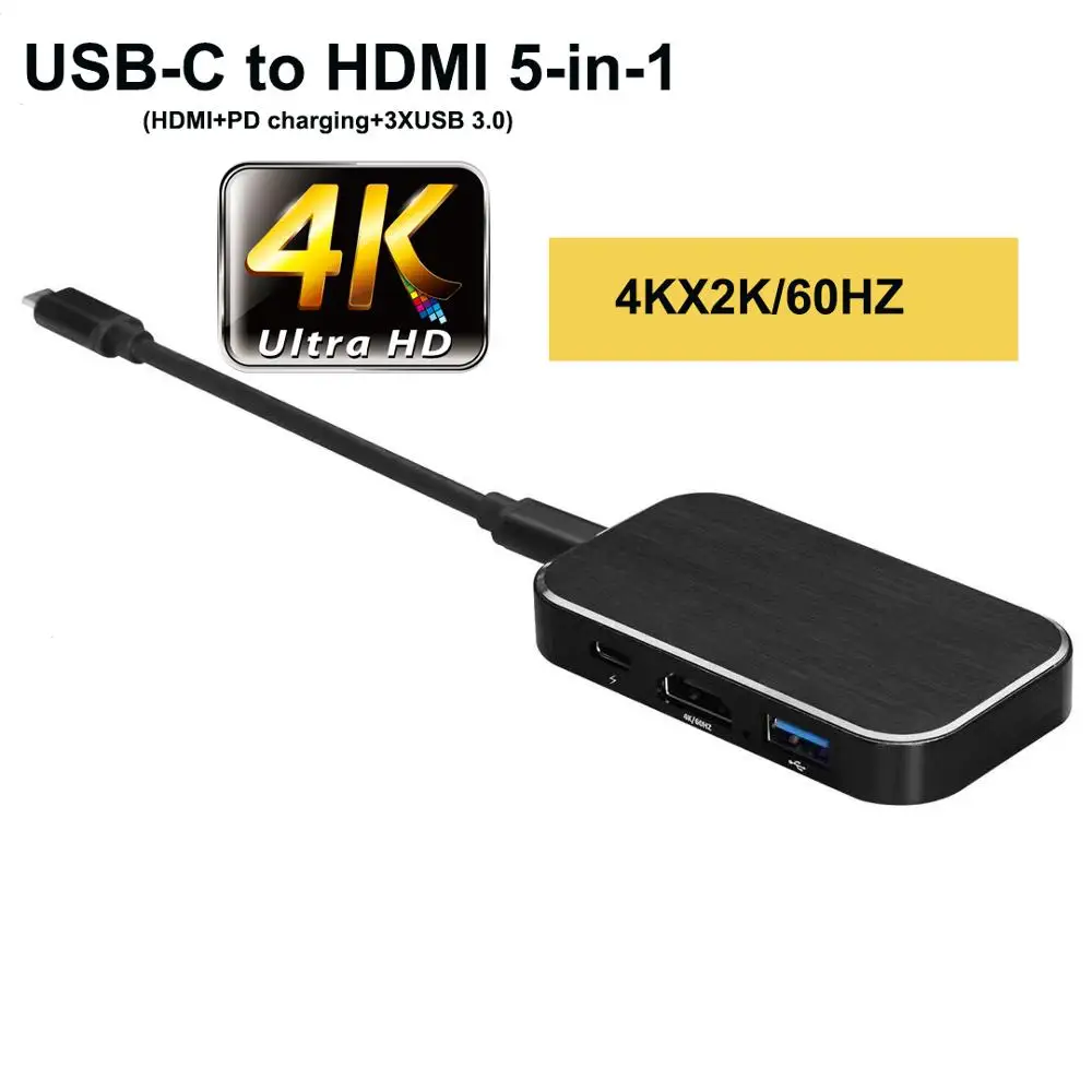 USB-C многопортовый hdmi концентратор VGA DVI адаптер кабель для нового apple macbook и macbook pro с Thunderbolt 3 порты - Цвет: USB-C to HDMI 5 in 1