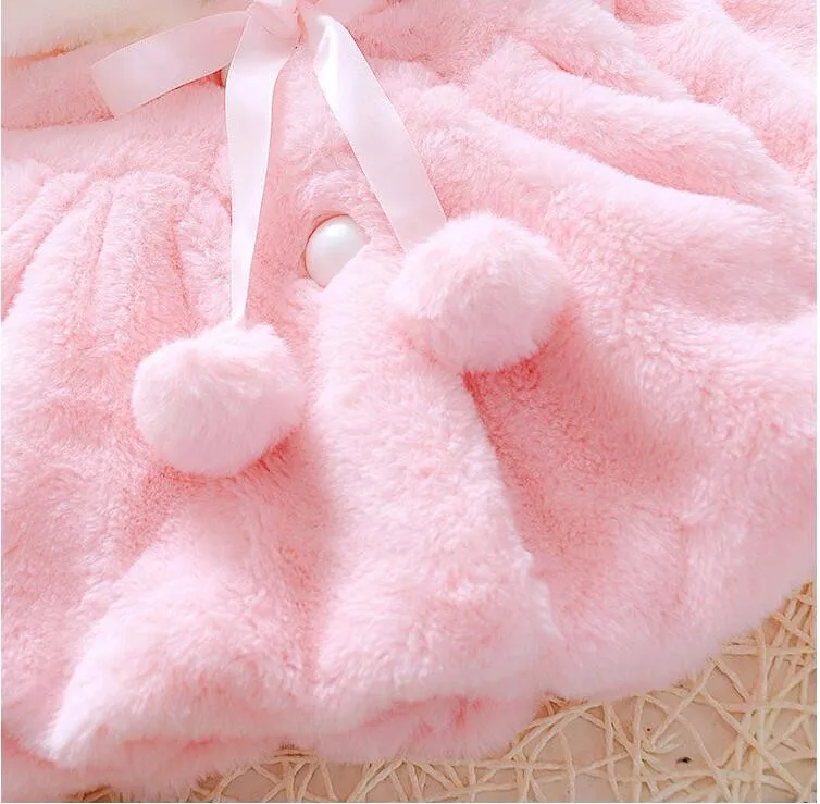 Оптовая продажа пальто с капюшоном и заячьими ушками для младенцев-девочек 0-4 лет детская флисовая верхняя одежда с искусственным мехом