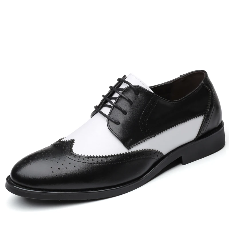 

Mens Dress Shoes Elegent Black White Leather Shoes Men Oxfords Fashion British Design Mens Wedding Dress Formal Party Shoes