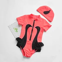 Детский купальный костюм для маленьких девочек; купальник с фламинго и юбкой принцессы; шапочка; купальный костюм для девочек; одежда для серфинга