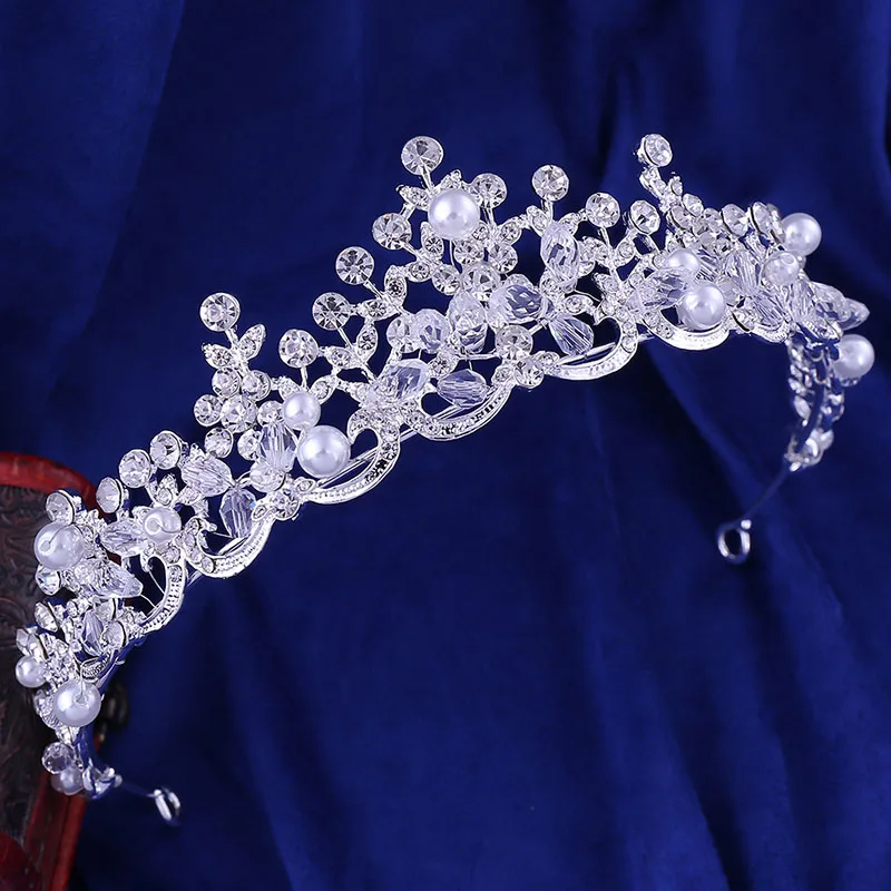 

Handmade Pearl Rhinestone Bridal Crown Tiaras Silver Gold Color Crystal Diadem Tiaras Wedding Bride Headbands Hair Accessories