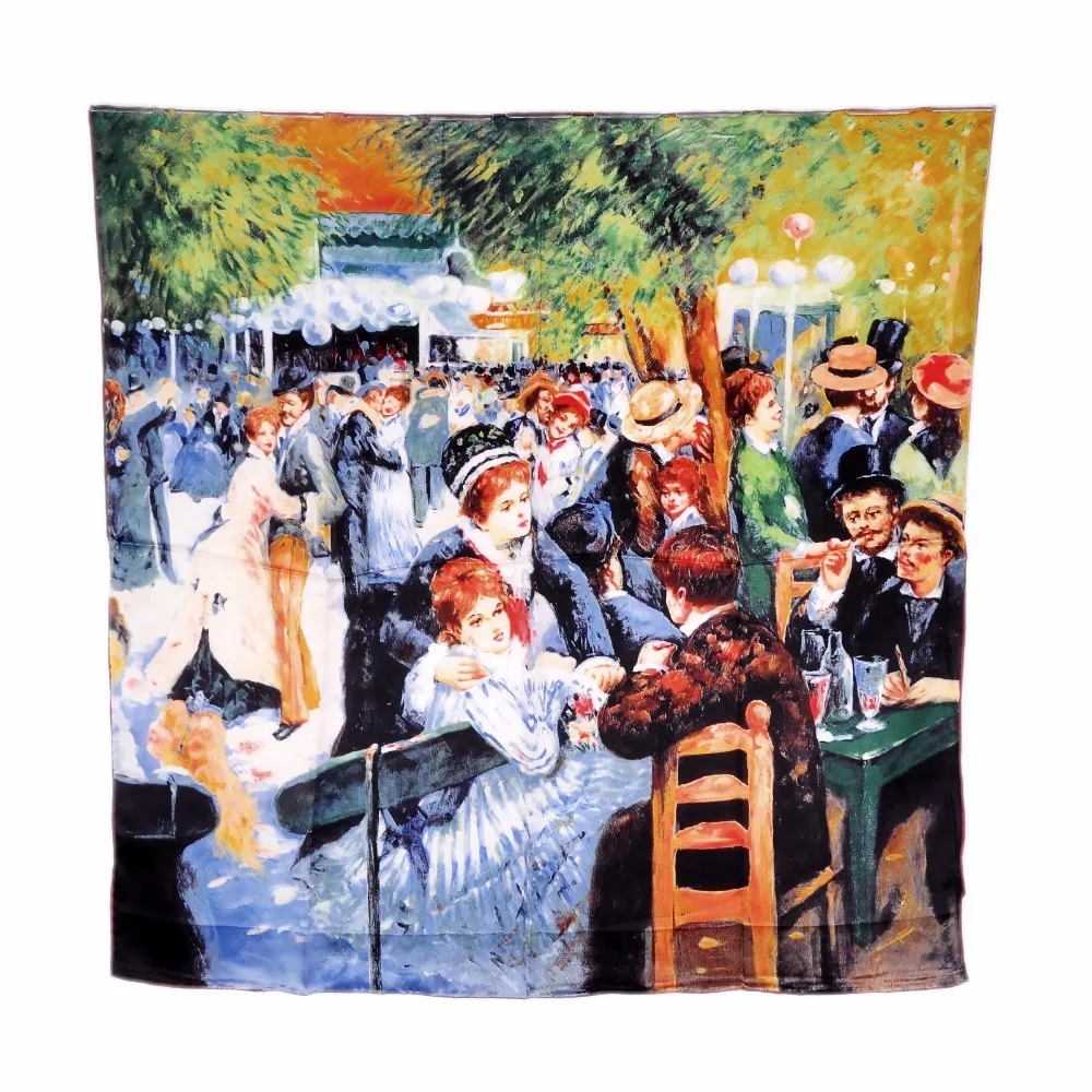 

Women Large Silk Scarf Bandana Cape Headscarf Handrolled Printing Pierre-Auguste Renoir "Dance at Le Moulin de la Galette"