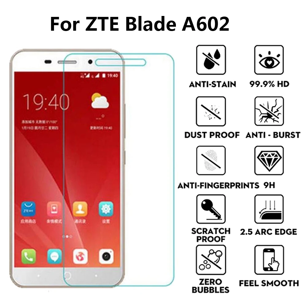 

2Pcs For ZTE Blade A602 Tempered Glass 9H 2.5D Premium Screen Protector Film For ZTE Blade A602 A 602 BA602 5.5"