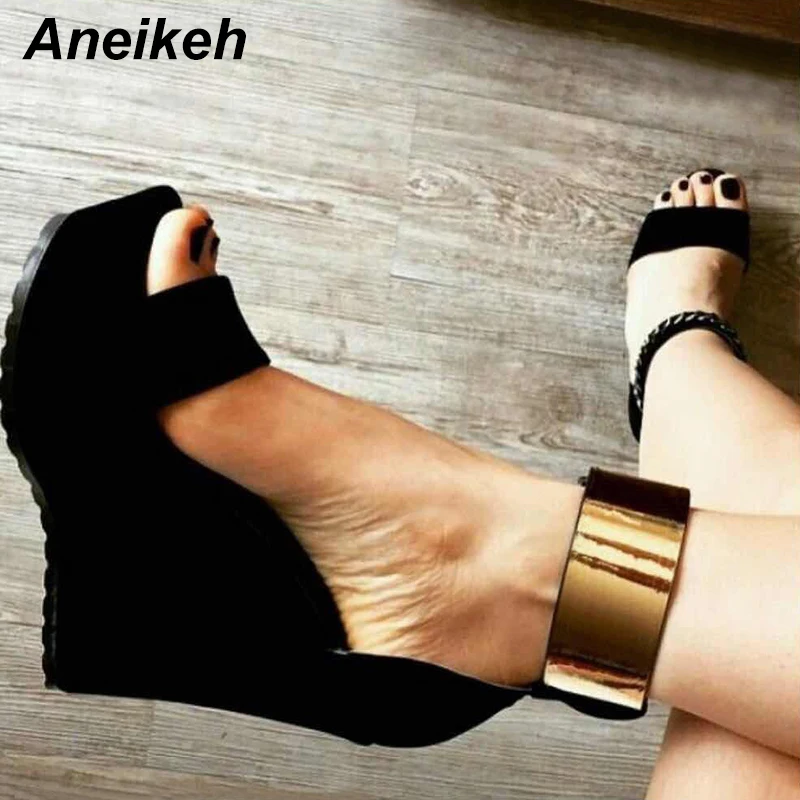 

Aneikeh Women Wedges Sandals Summer 2019 New Platform Sandals High Heels Shoes Ankle Strap Bling Ladies Sandals Pumps Size 35-40