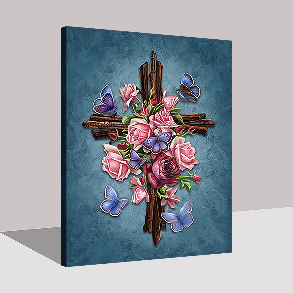 Us 891 32 Offdiy Kolorowanie Obrazów Według Numerów Kaligrafia Krzyż Róże Motyle Kwiaty W Wazonie Obraz Olejny Ręcznie Farby Rysunek Kwiaty Na