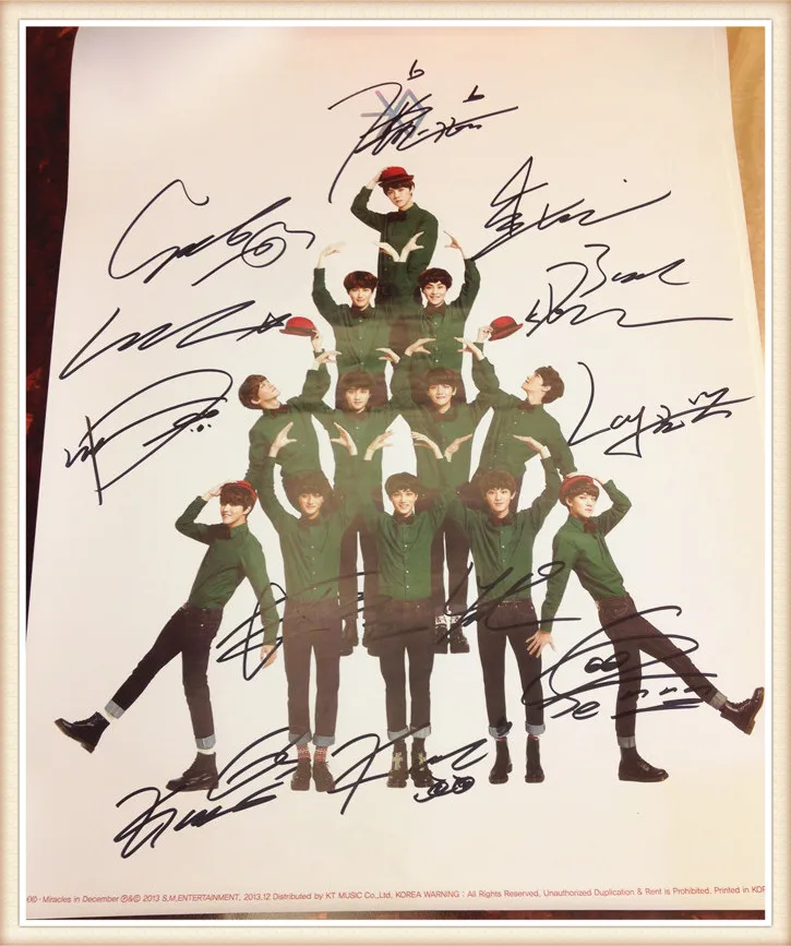 EXO K + M autographed подписала Аутентичные чудеса в декабре официальный плакат белая