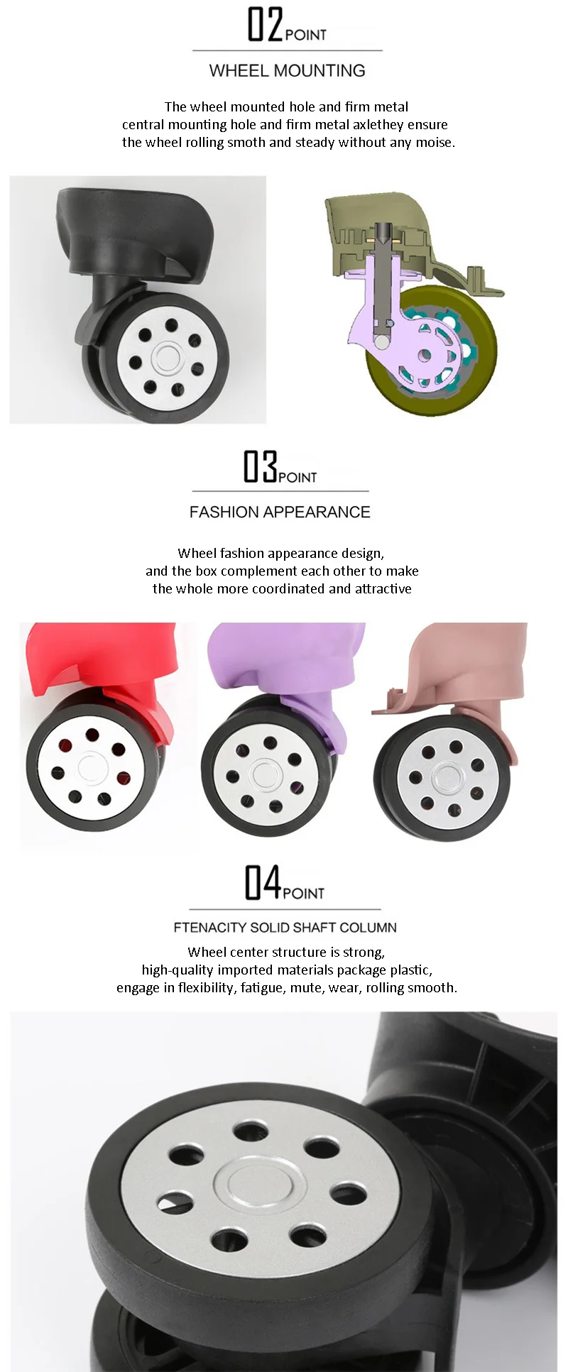 RA-106 Wheels Replacement Luggage wheels Universal Wheel Supply Repair Suitcase universal wheels  (3)