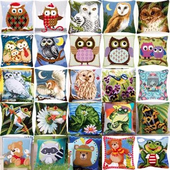 

1animals 02 NEW DIY Needlework Kit Acrylic Yarn Embroidery Pillow Tapestry Canvas Cushion Front Cross Stitch Pillowcase-