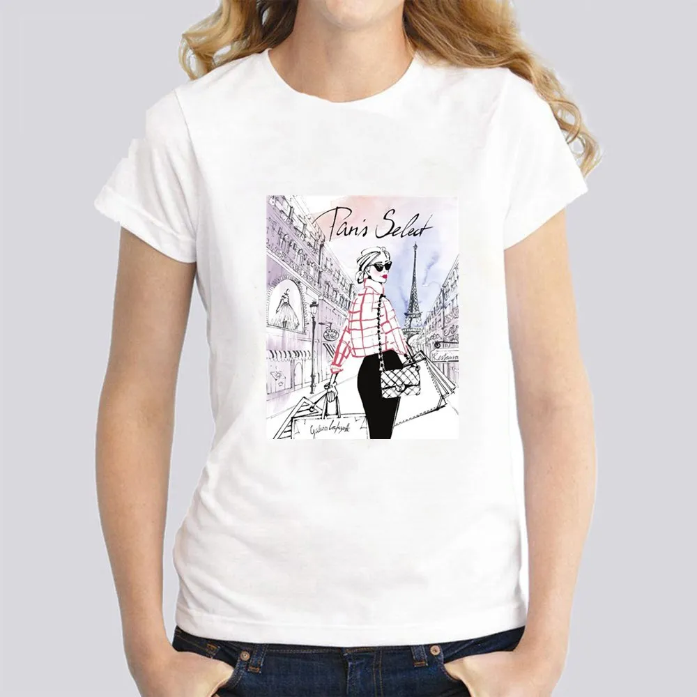 

Vintage Vogue Paris Black printing Girl summer novelty casual Tops hipster cool ladies tshirt women Short Sleeves
