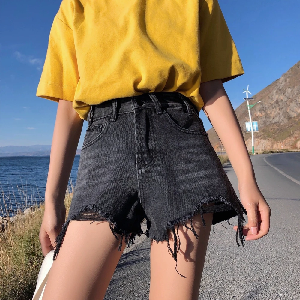 S xl 2 цвета 2019 летние корейские стильные свободные джинсовые шорты с высокой
