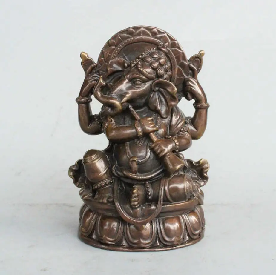 SCY 506+++Elephant trunk, four arm statue, pure bronze, India elephant