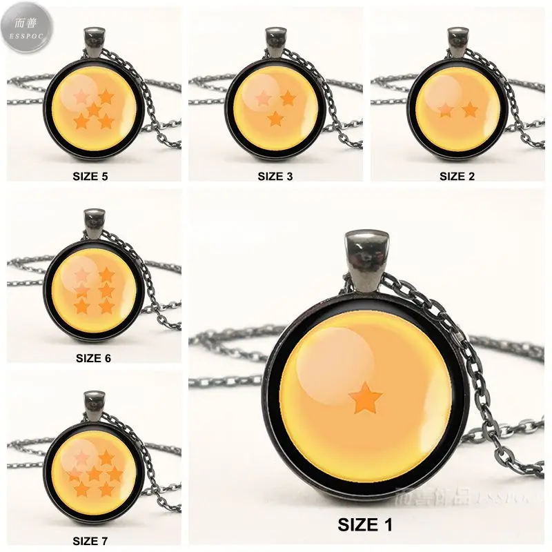 Hot Anime Dragon Ball Z Necklace Orange One seven Stars Glass Cabochon