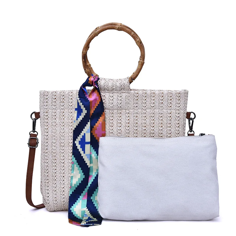 

Ougger Women Shoulder Handbags Casual Style White Straw Flap Bag with Hollow Out for Seaside