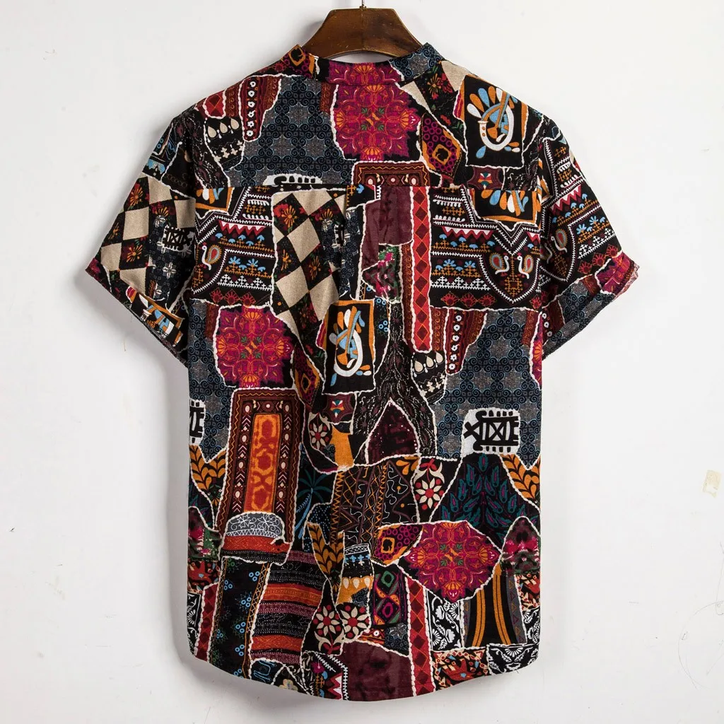 

Vintage African Ethnic Print Shirt Men 2019 Summer New Short Sleeve Mens Dress Shirts Holiday Party Hawaiian Shirt Men Chemise 7