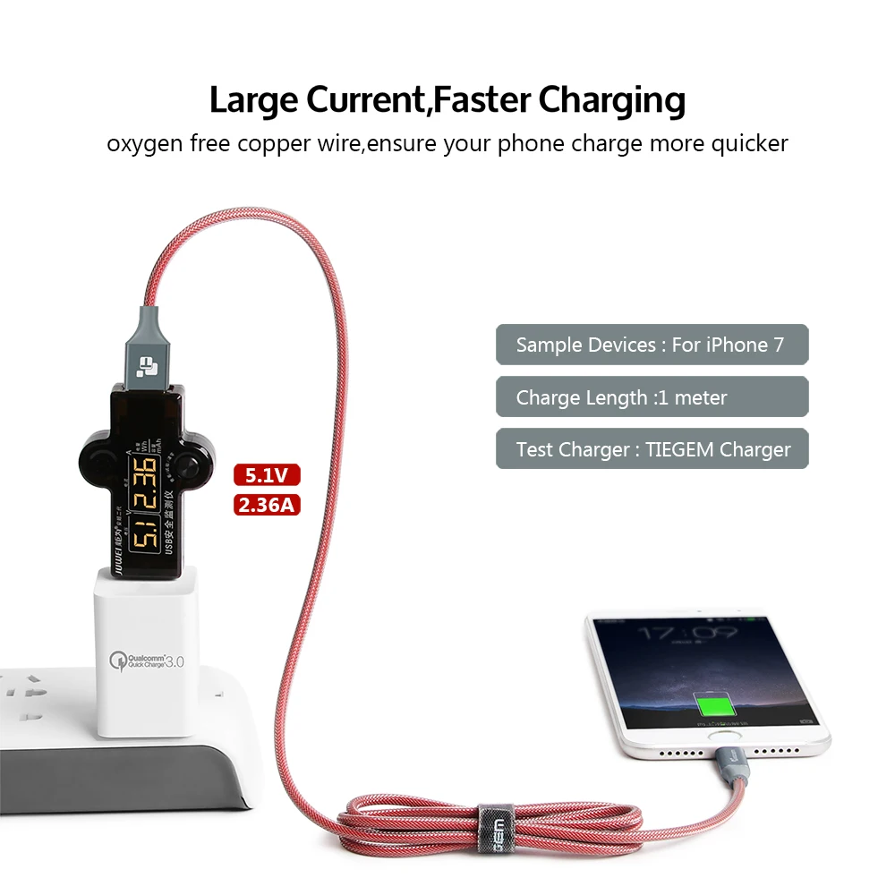 Зарядный USB кабель TIEGEM 2 А для iphone 5 5s 6 8 7 Plus X iOS 9 10 1/2/3 м нейлоновые кабели быстрой