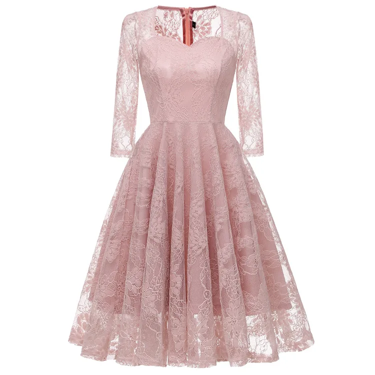 Robe de soiree модное кружевное вечернее платье с рукавом 7 минут, элегантные вечерние платья, сексуальное вечернее платье, торжественное платье - Цвет: Розовый
