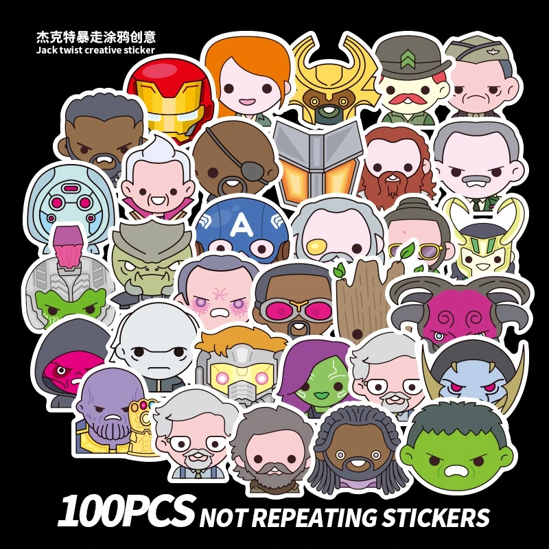 

100PCS/Bag Kawaii Marvel Stickers Cartoon Iron Man Hulk Scrapbook Suitcase Skateboard Laptop Waterproof Stickers Pack Kids Toys