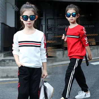 

Girls Sport Suit Spring Fall Kids Suits Long sleeve Sweatshirt + Pants Child Clothes Sets 8 10 12 14 years Teen Girls Clothing