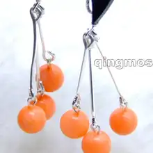 Распродажа длинные 40 мм Висячие 3 шт. AAA 6-7 мм розовые коралловые серьги со Стерлинговое Серебро 925 stud-ear124 оптом/в розницу