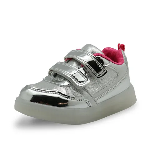 Apakowa/Обувь для девочек; модная детская обувь на липучке; Детские блестящие кожаные кроссовки для маленьких девочек; детская прогулочная обувь принцессы - Цвет: silver